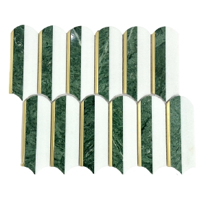 Waterjet Metal Brass And Marble Mosaic Green And White Mosaic Tile for Wall Decor