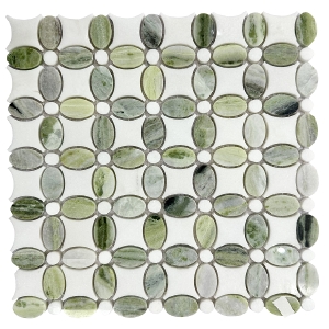 Green White Marble Mosaic Tile Flower patterns stone wall tiles