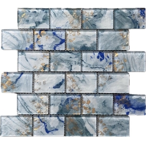 Interlock inkjet swimming pool blue crystal glass mosaic pool tiles