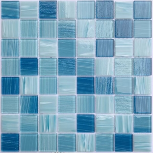48x48mm hand printing azure navy blue glass swimming pool tiles hot melt floor and wall decor mosaic tiles