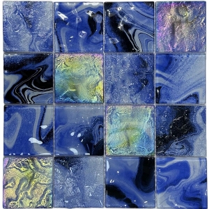 Squared blue pattern swimming pool crystal glass mosaic pool  decorative tiles
