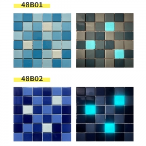 Wholesale Blue Luminous Fluorescent Swimming Pool Tiles Mosaic Ceramic Glazed Glow in the Dark Pool Tile