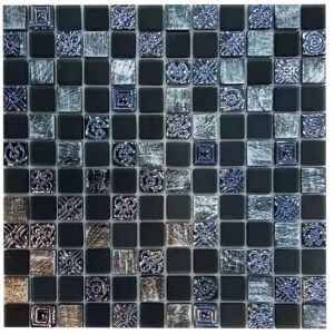 Classic glass mixed stone tile electroplated black crystal mosaic wall tile