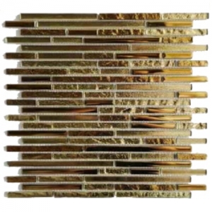 Linear random strip golden glass tile electroplated crystal mosaic tile for kitchen and bathroom