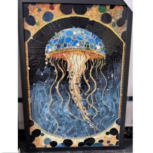 Customized design hand cutting ice jade glass mural mosaic wall or floor art