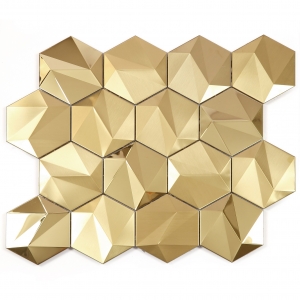 Golden Metal Mosaic Tile Hexagon Stainless Steel 3D Backblash Wall Decoration Boarder Tiles