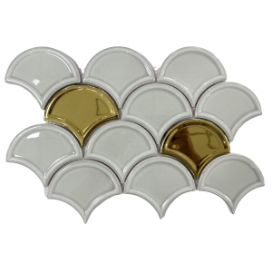Fish Scale Fan-shaped Ceramic Porcelain Mosaic for Shower Wall Decoration